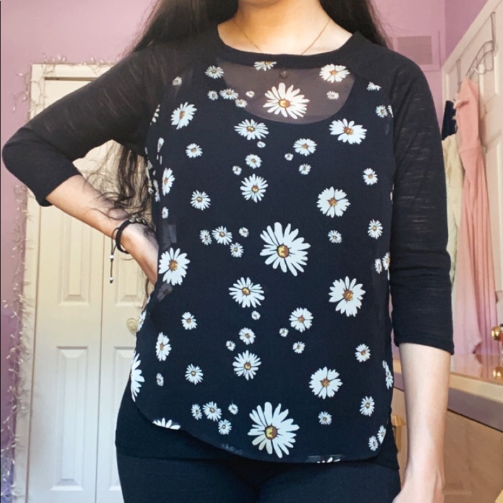 love, Fire Black Daisy Sheer Top